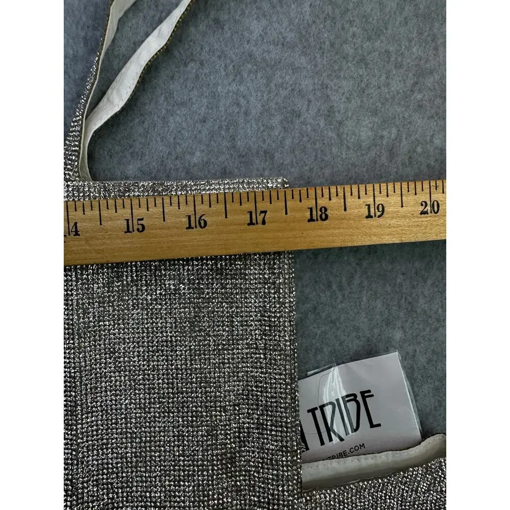 12TH TRIBE Shira Silver Rhinestone Crop Top Mini Skirt Set